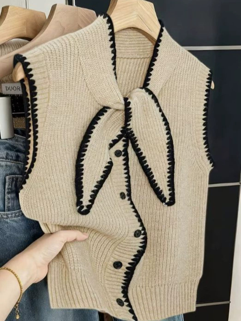 ZARA Womens Bow Detail Single Breasted Knit Cardigan Vest Winter